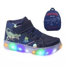 Kit Tênis Botinha Led Dinossauro Meninos Infantil + Mochila