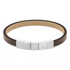 Pulsera Calvin Klein Minimalistic Squares De Cuero Plateado