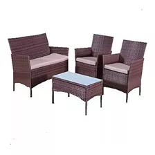 Juego Jardin Terraza Exterior Mesa Sillones Rattan Deco