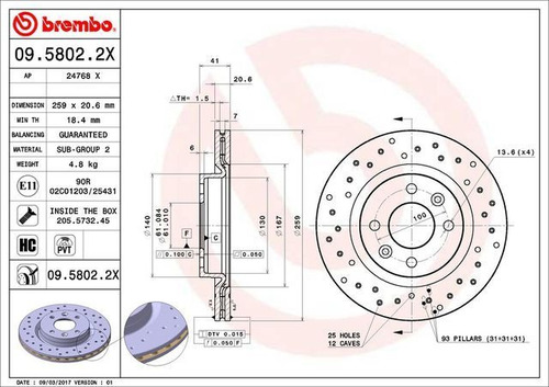 Disco Freno Brembo Renault Kangoo 2004 2005 2006 2007 2008 Foto 2