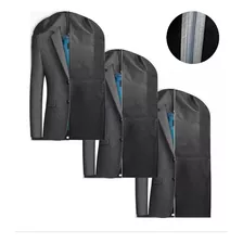 Kit 3 Capa Terno C/ Ziper Impermeável Roupa Blazer Viagem Cor Preto Viagem