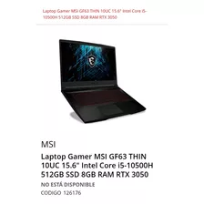 Laptop Gamer Msi Gf63 Thin 10uc 15.6 Intel Core I5-10500h