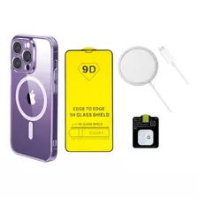 Kit Funda Para iPhone Magsafe Cargador Mica Camara Pantalla Color iPhone 14 Pro