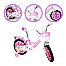 Bike Infantil Rosa Aro 16 Bicicleta Menina Com Rodinhas Uni