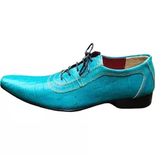 Sapato Masculino Italiano Em Couro Azul Oxford Ref: 914