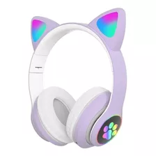 Fone De Ouvido Over-ear Gamer Sem Fio Cat Stn-28 Roxo Com Luz Led