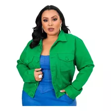 Jaqueta Jeans Feminina Plus Size Colorida Botão Encapado 