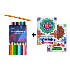 Pack 2 Libros Mandalas Colorear 72 Páginas + Caja 12 Colores