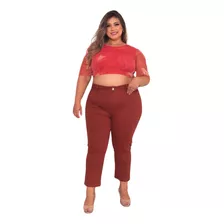 Calça Capri Feminina Plus Size Sarja Colorida