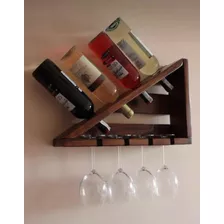 Cantinera Repisa Mini Bar Cava Porta Botellas Y Copas Madera