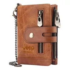 Monedero Para Hombre Jeep Kavis, De Piel, Rfid, Monedero, Color Caqui, Diseño De Tela Lisa