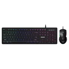 Philips Wired Keyboard Y Teclado Combo Led De Mouse Ambidext