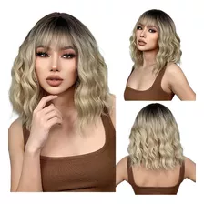 Peluca Rubia Degradado Bob Natural Para Mujer Dama Ondulada