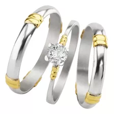 Alianzas Con Anillo Solitario Plata Y Oro Compromiso Boda Sc