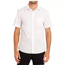 Camisa Social Manga Curta Masculina Com Bolso Lisa Oferta