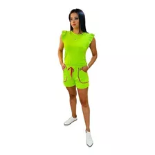 Conjunto Camisa E Short Neon Moda Praia Verão Babadinho 08