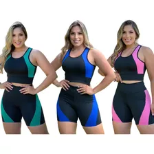 Kit 3 Conjuntos Academia Feminina Top E Short Roupa Fitness