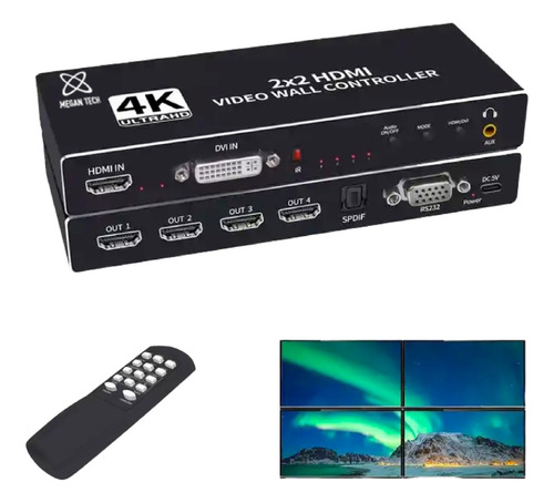 Video Wall Controlador 1 Entrada 4 Salidas Megan Tech 4k 2x2