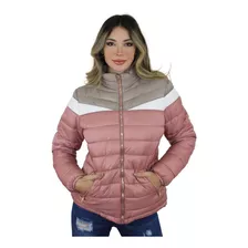 Jaqueta Inverno Puffer Feminina De Nylon Forrada Bicolor 