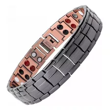 Pulsera Hombre Elegante Cobre Black Magnética 4 Elementos 