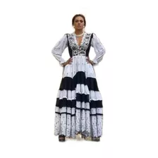 Vestido Bordado Mexicano Blanco Negro Fiesta Elegante Mx