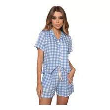 Pijama Feminino Americano Xadrez Blusa Cropped Luna Cuore