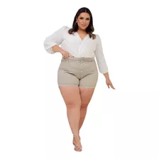 Short Jeans Plus Size Cintura Alta Feminino Lycra E Elastico