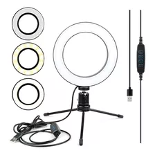 Ring Light Iluminador Selfie Makeup + Tripé De Mesa Luz Led