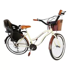 Bicicleta Retrô Aro 26 Cadeirinha Infantil 18 Marchas Bege