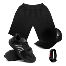 Kit Tenis Masculino Caminhada + Moletom + Bone Liso + Brinde