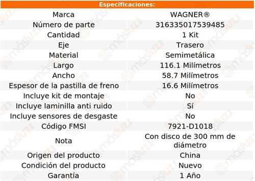 Balatas Semimetalicas Traseras Audi Rs6 04 Wagner Foto 2