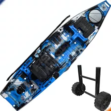 Caiaque Pesca Iron + Carrinho De Transporte Milha Náutica Cor Azul Camuflado