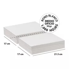 Papel Bond Blanco Medio Oficio 90 Gr - 1,000 Hojas
