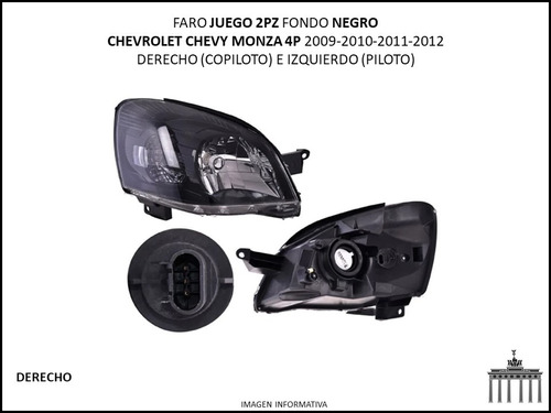 Faro Chevy 2009-2012 C3 Monza 4p Negro Juego 2pz Ctt Foto 2