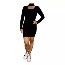 Vestido Corto Juvenil Manga Larga Choker Casual Envío Gratis