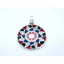 Dije Medalla De Plata Con Mandala Vitral De Colores.