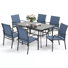 Juego De Comedor 7 Piezas Mesa De Metal Exterior Azul