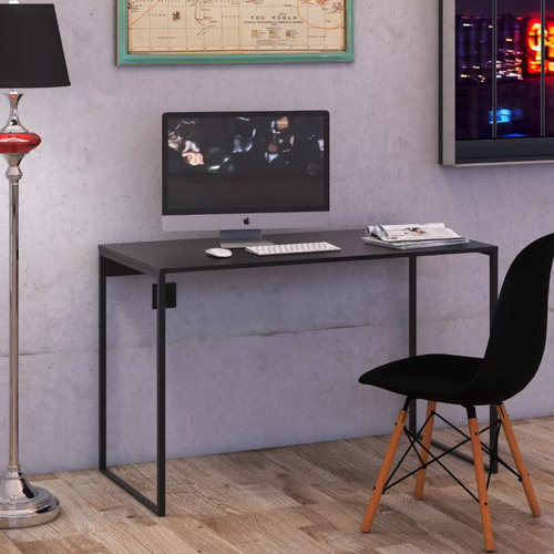 Mesa Sem  Prateleiras    Home Office Estudo Preto Preto