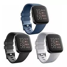 3 Mallas Para Fitbit Versa - Black, Gray, Navy Blue - Large