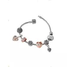 Pulsera Elegante Con Dijes De Corazon Y Cristales Finos Pnl 