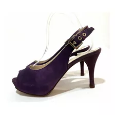 Chala Taco Alto De Cuero Pollini N*37 Color Purpura Usado