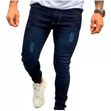 Calça Masculina Jeans Slim Tradicional Reta Rasgada Skinny