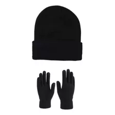 Touca De Lã Forrada Adulto Toca Gorro Preta Frio + Luva Lã