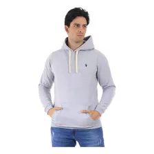 Moletom Ralph Lauren Canguru Hoodie Navy Icon Cinza Mescla