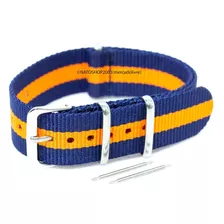 Pulseira Relógio Nato Nylon 24mm Azul Marinho Laranja