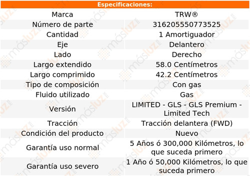 1- Amortiguador Gas Delantero Derecho Tucson 2016/2021 Trw Foto 2