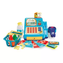 Caixa Registradora Infantil Brinquedo Leitora Som Luz Grande Cor Azul