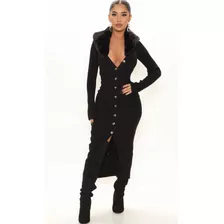 Vestido Suéter Elegante Color Negro Marca Fashion Nova