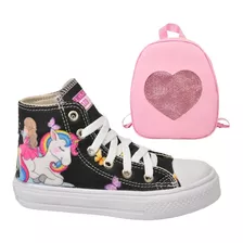 Tênis Botinha Infantil Feminino Menina + Mochila Glitter