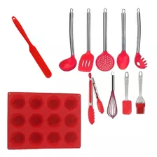 Jogo Colheres De Silicone Cabo Inox 11 Peças Forma Cupcake